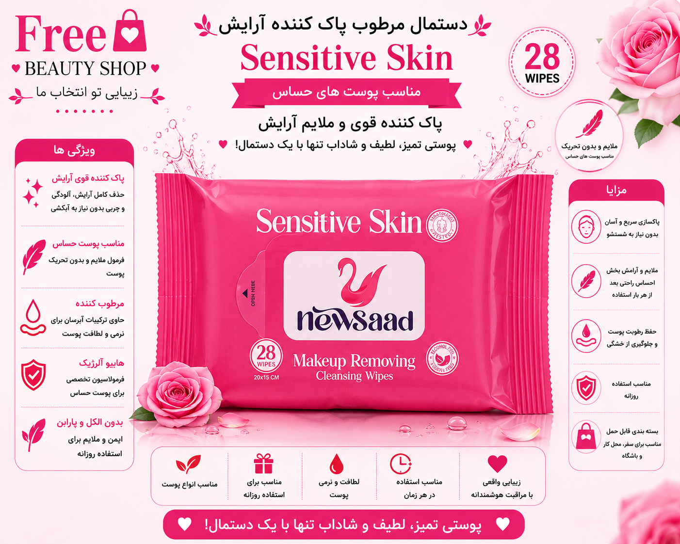 دستمال مرطوب 28 پرک نیوساد