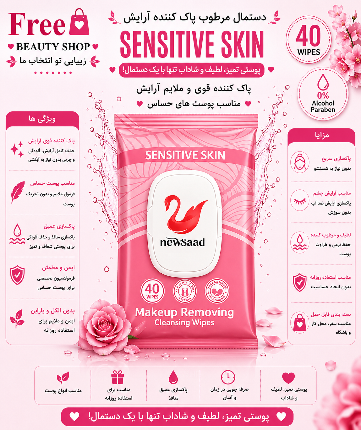 دستمال مرطوب 40برگ نیوساد
